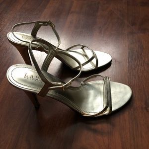 Ralph Lauren Open Toe Gold Heels